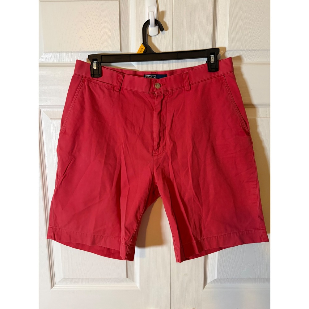 Polo Ralph Lauren Prospect Shorts Men 34 Red Cotton Chino Flat Front Pony Logo
